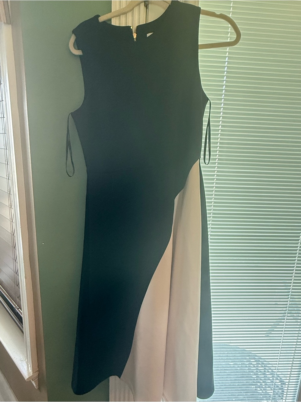 Calvin Klein Black and Cream Asymmetrical Midi Dress